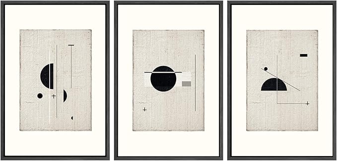 SIGNWIN Framed Canvas Print Wall Art Set Mid-Century Modern Geometric Polygons Abstract Shapes Illustrations Modern Art Decorative Minimal Duotone for Living Room, Bedroom, Office - 24"x36"x3 Black
