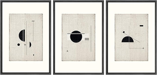 SIGNWIN Framed Canvas Print Wall Art Set Mid-Century Modern Geometric Polygons Abstract Shapes Illustrations Modern Art Decorative Minimal Duotone for Living Room, Bedroom, Office - 24"x36"x3 Black