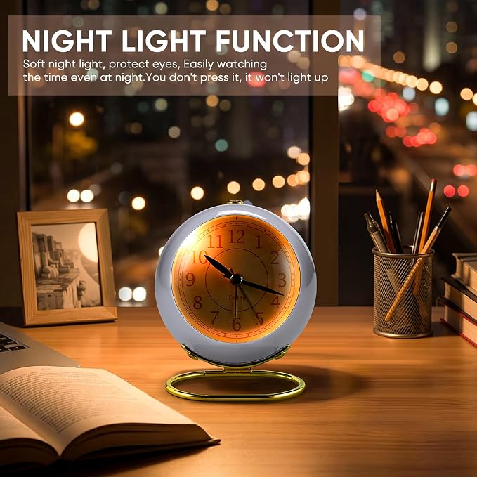 Analog Alarm Clocks,Retro Backlight Cute Simple design Small desk Clock With Night Light,Silent Non-Ticking,Battery Powered,For Kids,teens,Bedroom,travel,kitchen,Bedside Desk decor. (Retro Blue)