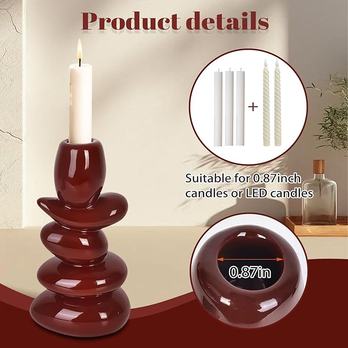 Faux Pebble Candlestick Holders, Set of 2 Taper Candle Holders Modern Farmhouse Candle Stick Holders for Home Decor Table Centerpieces,Fits 0.87'' Thick Candles (Coffee Brown)