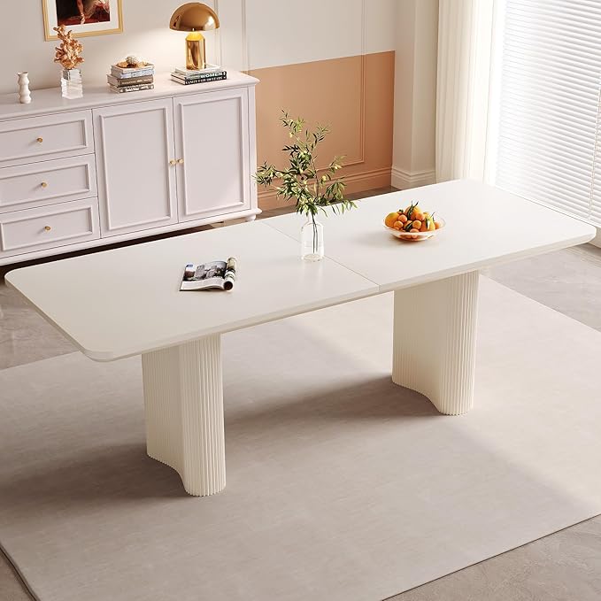 78.97" Rectangular Dining Table, Modern Kitchen Table with Wavy Legs, Home Dining Table for Kitchen, Bar, Restaurant,Living Room, Small Space, Easy Assembly,White,Table Only