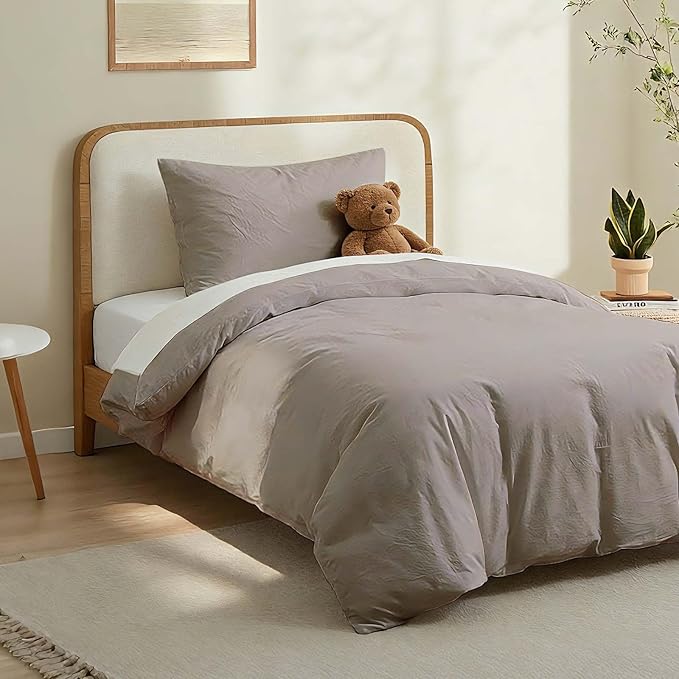 LOVQUE 100% Cotton Duvet Cover Set Twin Size, Mauve Brown Linen-Like Natural Bedding Set with Zipper Closure (No Comforter), Twin Size, Duvet Cover (68"x90") x 1, Pillowsham(20"x26") x 1