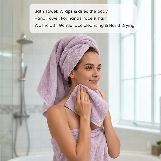 SEMAXE 12-Piece Family Bathroom Towel Set - 100% Cotton, 4 Bath Towels, 4 Hand Towels, 4 Washcloths, Ultra-Soft and Super Absorbent, Lighter Weight