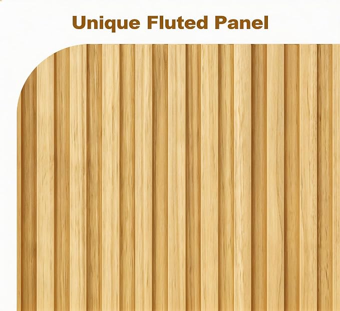ZYBT Fluted Sideboard Buffet Cabinet, Mid Century Modern Accent Cabinet with 2 Doors and Adjustable Shelf, Storage Cupboard Credenza Console Table for Living Kitchen Dining Room Hallway (Oak)