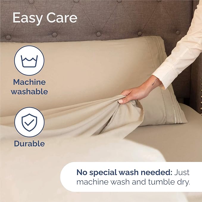 King Size 4 Piece Sheet Set - Comfy Breathable & Cooling Sheets - Hotel Luxury Bed Sheets for Women & Men - Deep Pockets, Easy-Fit, Extra Soft and Wrinkle Free Sheets - Cream Oeko-Tex Bed Sheet Set