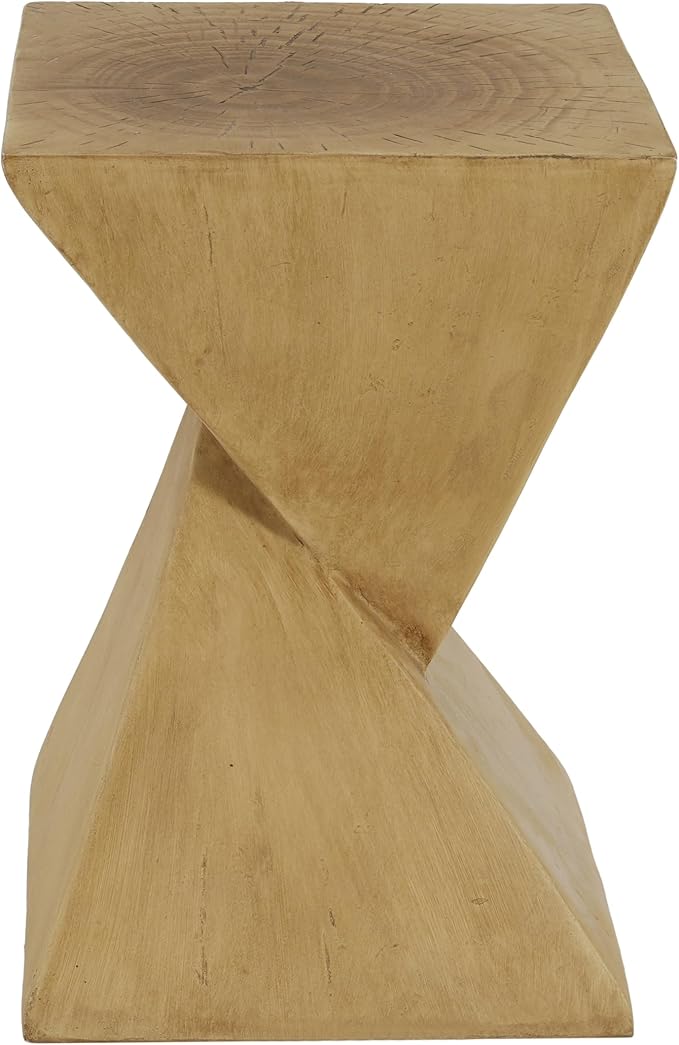 ø12.5'' Square Hourglass Side Table End Table for Living Room, Modern Retro Style, Magnesium Oxide & Light Weight for Indoor & Outdoor, No Assembly, Wood Grain, Light Natural