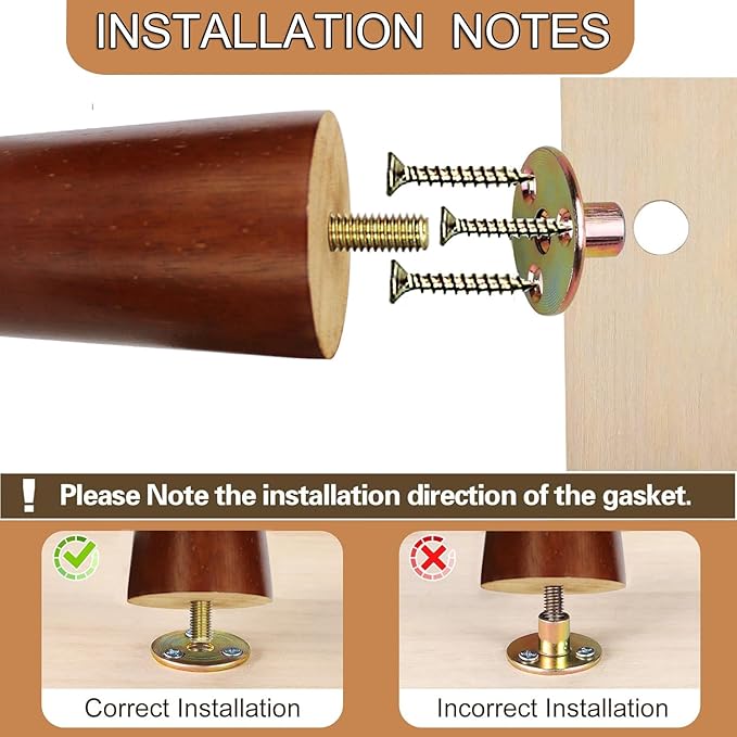 6 Inches Round Solid Wood Furniture Legs Set of 4, Brown Wooden Replacement Feet with Threaded 5/16'' Hanger Bolts for Sofa, Couch, Armchair, Cabinet, TV Stand, Ottoman and Dresser
