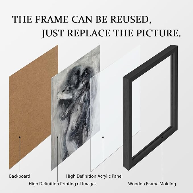 2Pcs Framed Black and White Bathroom Canvas Wall Art Abstract Nude Prints Couple Modern Gallery Style Painting Pen sketch Posters Decorations Bedroom Living Room Bathroom 16x24 Inch Ready to Hang