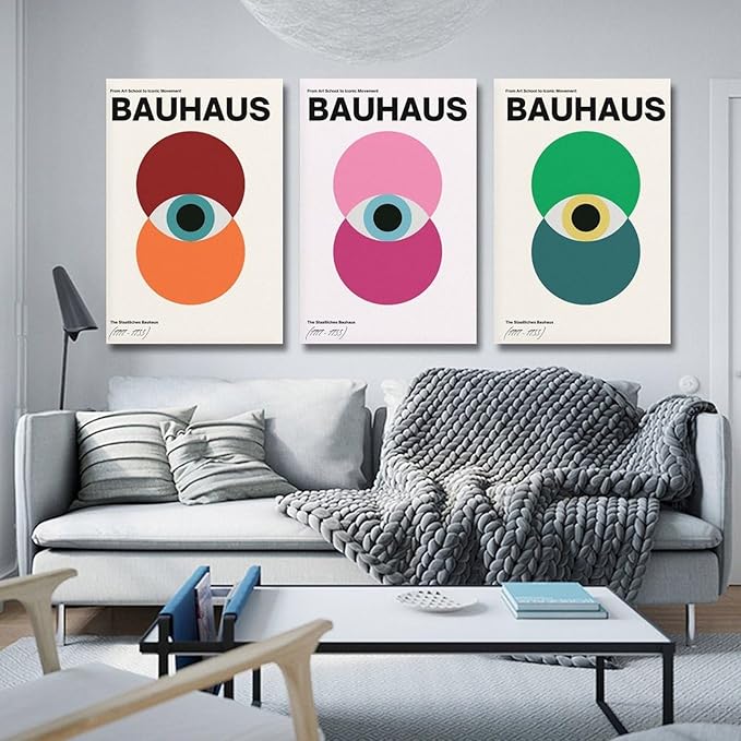 9W Bauhaus Poster Abstract Canvas Wall Art Set of 3 Modern Boho Decor For Bedroom Livingroom Frame-style 24x36inch(60x90cm)