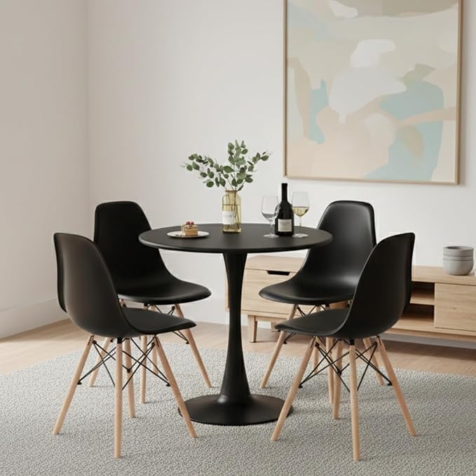 ERGOMASTER 5-Piece Round Dining Table Set for 4, Kitchen Table and Chairs, 32'' Tulip Table & Modern DSW Chair for Home, Small Spaces, Apartments, Black