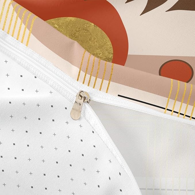 Erosebridal Beige Brown Abstract Boho Twin Comforter Cover Minimalist Aesthetic Neutral Duvet Cover Mid Century Modern Bed Set Botanical Leaves Geometric Bedding Set