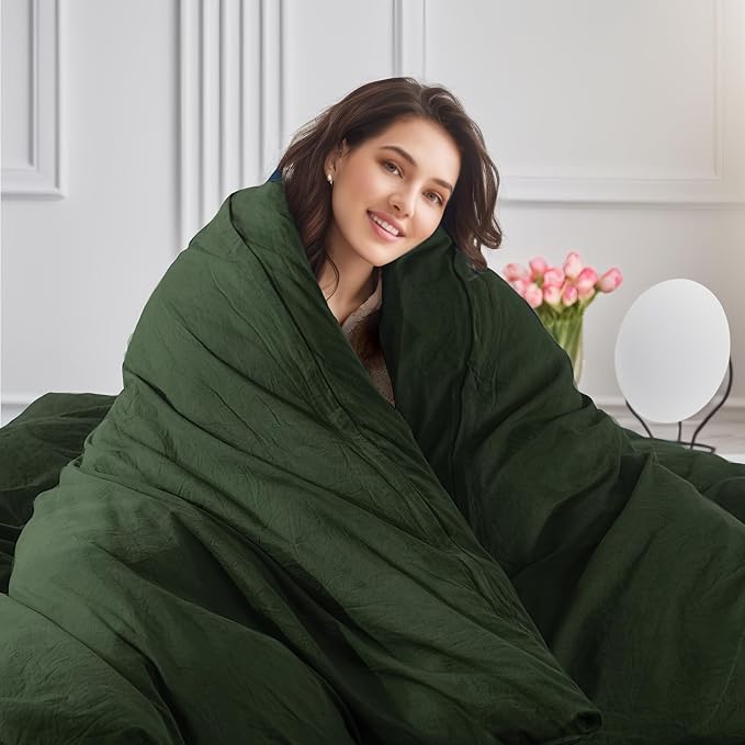 NEXHOME PRO Twin Duvet Cover Set – 100% Certified Organic Cotton with Washed Feel & Linen-Like Texture, Comfortable & Breathable, Home Bedding Set Olive Green (No Comforter)