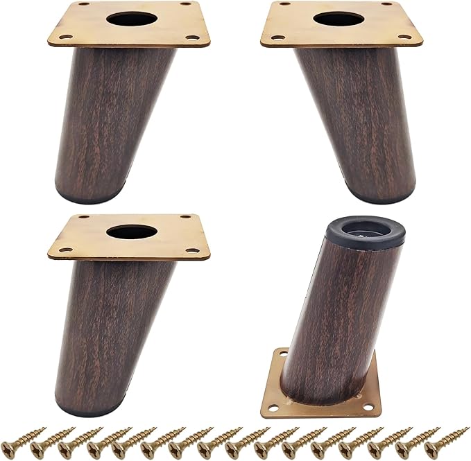 4 Inch Mid Century Modern Furniture Legs - 4 Pack Solid Wood Tapered Legs in Walnut Finish Replacement Sofa Legs for Couch, Bed, Dresser, TV Stand, Cabinet (Hardware Included)