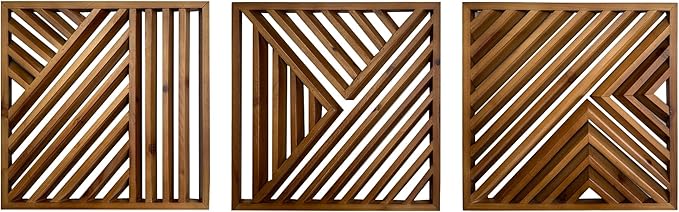 Musanpou Wooden Geometric Home Wall Decor Slatted Wood Design Wall Sculpture，Set of 3 Wood Wall Art decorate，Boho Bathroom Bedroom Living Room rustic Home Decoration