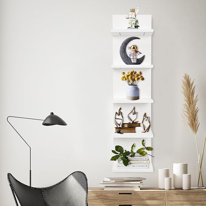 5 Tier Wall Shelf Unit,Vertical Column Shelf Floating Storage Home Decor Organizer,Display Floating Shelf for Bedroom, Living Room,Vanity -2 Pcs(White)