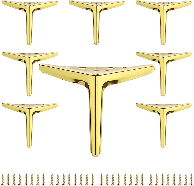 6 inch /15cm Shiny Gold Metal Furniture Legs Set of 8, Modern Style Furniture Legs, DIY Replacement for TV Stand, Sofa, Chair, Cabinet Cupboard