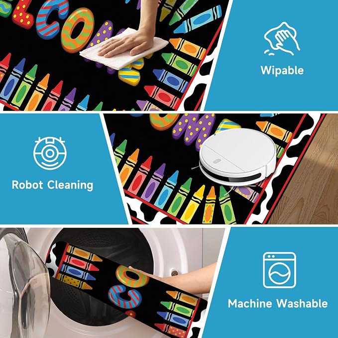 Welcome Crayon Area Rug 3'x5' Colorful Alphabet Rugs for Entryway Bedroom Living Room Nursery Playroom Classroom Home Decor Non-Slip Washable Carpet Kids Floor Mat