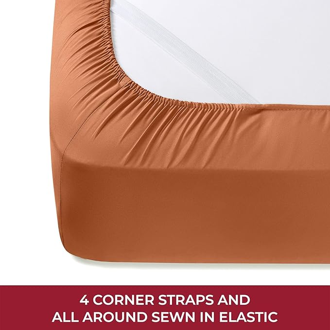 Mellanni RV Short Queen Sheets - 4 PC Iconic Collection Bedding - Hotel Luxury, Extra Soft, Cooling Bed Sheets - Deep Pocket up to 10 inch (RV/Short Queen, Terracotta)