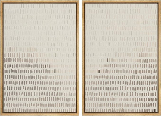 MUDECOR Framed Canvas Print Wall Art Neutral Abstract Dot Illustrations Modern Art Decorative Bohemian Colorful Chic for Living Room, Bedroom, Office - 16"x24"x2 Natural