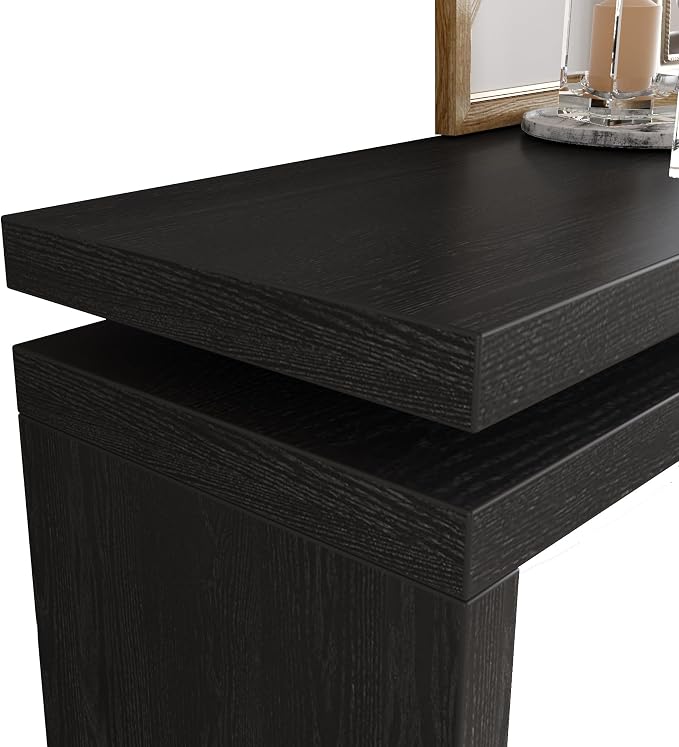 60" Console Table, Retro Narrow Sofa Table with Double Board Suspension Design for Living Room, Black