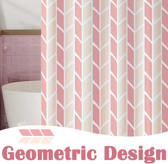 jinchan Pink and White Geometric Shower Curtain Chevron Arrow Farmhouse Shower Curtains for Bathroom Modern Waterproof Fabric with 12 Hooks 70x72 Inches