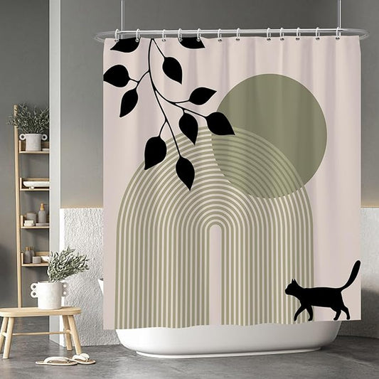 Baocicoo Minimalist Boho Shower Curtain Mid Century Silhouette Cat Botanical Shower Curtain for Bathroom Home Bathtub Living Room Decor Fabric Waterproof Curtain for Bathroom with Hooks 72x78 Inches