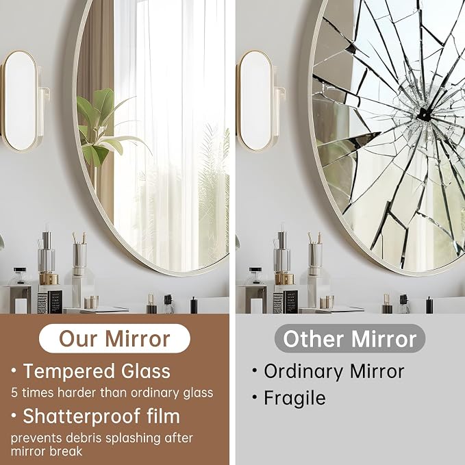 Oval Wall Mirror, 22"x30" Brushed Nickel Vanity Mirror, Bathroom Mirror of Metal Frame, Home Decorative Wall Mounted Mirror for Bathroom, Living Room, Entryway, Vanity