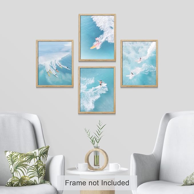SIGNWIN Adhesive Canvas Poster Surfing Surfboard Aerial View Ocean Nautical Landscape Nature Wilderness Photography Modern Art Decorative Zen Relax/Calm Multicolor for Bedroom - 8"x10"x 4