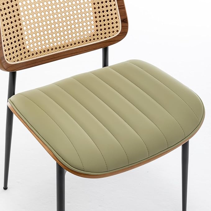 LUNLING Dining Chairs Set of 2 Mid Century Modern Retro Faux Leather Kitchen Chairs with Walnut Bentwood Upholstered Seat Metal Legs Adjustable Foot for Kitchen Dining Room Chairs(LightGreen)