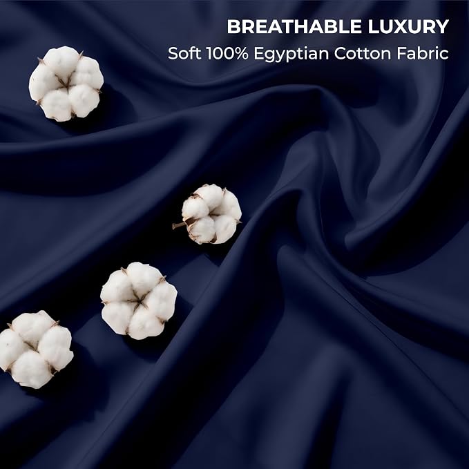 SGI bedding 100% Egyptian Cotton Sheets Full XL Size – 600 Thread Count Sheets Set, Soft, Cooling, 15" Deep Pocket, Luxury Hotel Bedding, Breathable, Durable - Navy Blue