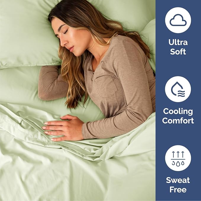 Cal King Size 4 Piece Sheet Set - Comfy Breathable & Cooling Sheets - Hotel Luxury Bed Sheets for Women & Men - Deep Pockets, Easy-Fit, Soft & Wrinkle Free Sheets - Light Sage Green Oeko-Tex Sheets