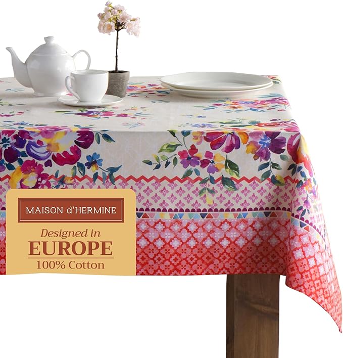 Maison d' Hermine Table Cloth Rectangle Table 100% Cotton 54 x 72 Inches Tablecloth Reusable Decorative for Dining Room Farmhouse Home Valentines Day Decorations Spring Summer - Rose Garden
