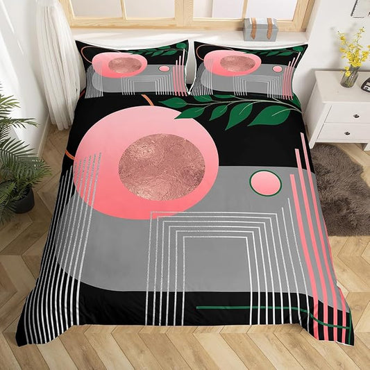 Erosebridal Boho Mid Century Duvet Cover Toddler Size Pink and Gray Neutral Modern Comforter Cover Geometric Abstract Bedding Set Minimalist Aesthetic Bed Set