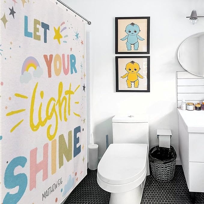 Rainbow Shower Curtain, Boho Cute Inspirational Motivational Quotes Rainbow Colorful Pastel Baby Kids Girls Waterproof Fabric Bathroom Shower Curtain Set with Hooks, 72"x78" Inch