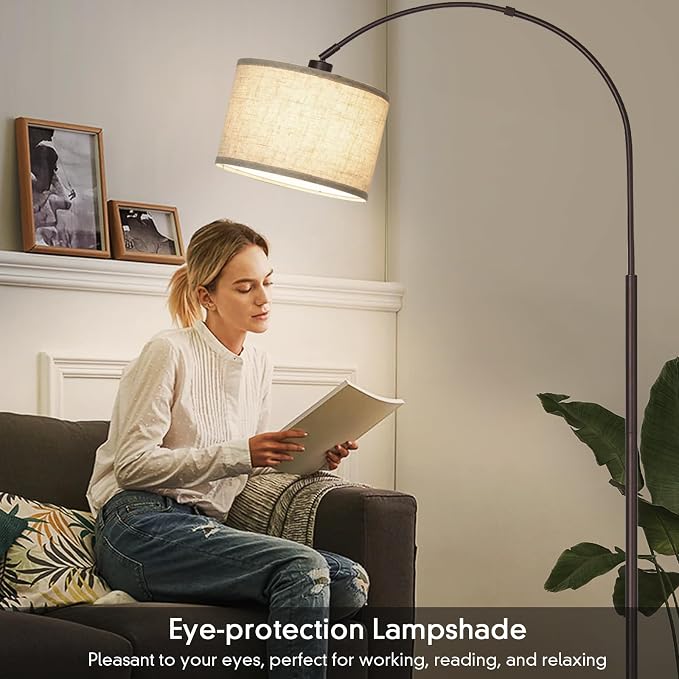 Seaside village Floor Lamp for Living Room, Arc Lamp with Adjustable Head, Modern Tall Lamp with On/Off Pedal Switch, Over Couch Standing Hanging Light for Reading, Bedroom, Office (Brown)