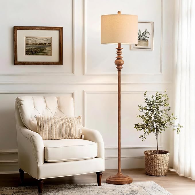 BOBOMOMO 64.25" Farmhouse Floor Lamp with Remote, Dimmable Floor Lamp with Adjustable Color Temperatures, Tall Rustic Standing Lamp for Living Room Corner, Bedroom & Nursery, 9W Bulb Included,Brown