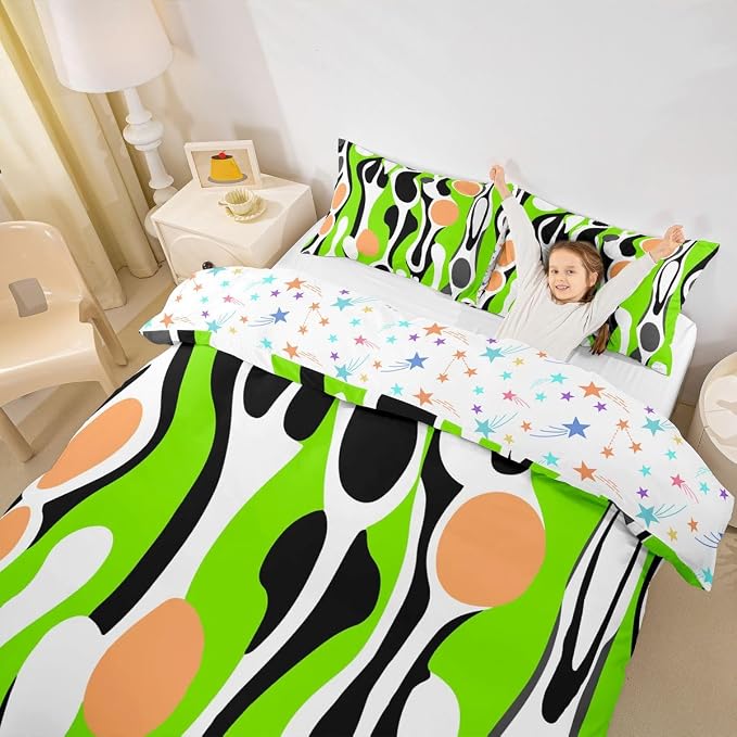 Erosebridal Organic Geometric Duvet Cover Set Modern Abstract Full Size Bedding Sets for Kids Teens Child Retro Mid Century Comforter Cover Modern Fluid Art Irregular Circles Bed Set,Lime Green Peach