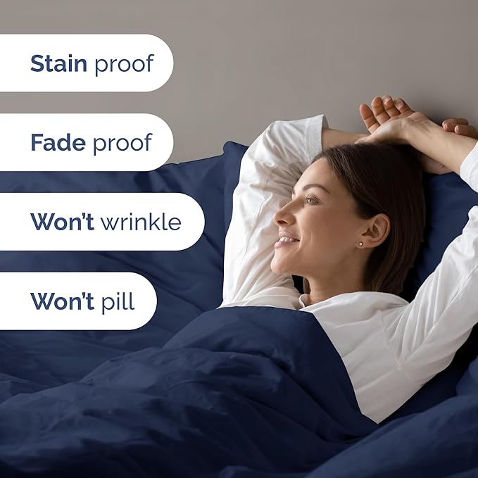Duvet Cover King Size - Extra Soft King Size Duvet Cover - Lightweight & Breathable - Easy Care & Fade Free with Zipper Closures & Ties - 104" x 90" Inches - (Navy Blue) Comforter Not Included