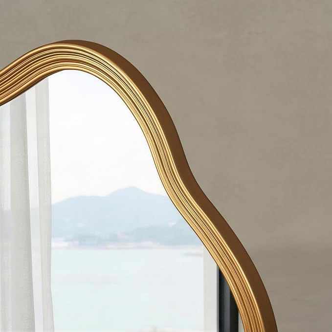 SHYFOY Antique Gold Wall Mirror, Asymmetrical Decorative Mirror for Wall Decor, Irregular Large Ornate Mirrors for Living Room, Wavy Abstract Cloud Mirror, 31.5" L x 27.5" W