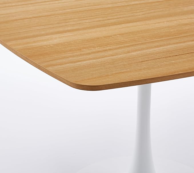 23.62 inches Square Dining Table for 2, Special Natural Kitchen Table with Tulip Shape & Metal Pedestal Base, Mid Century Modern Bistro Tulip Table for Bar, Small Space, Cafe