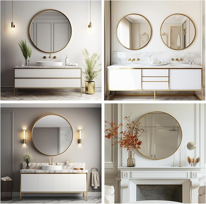 Sunniry Gold Circle Mirror, Round Mirror 22 inch, Gold Wall Mirrors Brushed Metal Frame, Circle Mirrors for Bathroom, Bedroom, Living Room, Entryway.