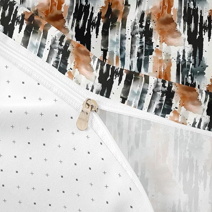 Abstract Black Brown Lines Comforter Cover Full for Kids Boys Girls,Watercolor Graffiti Duvet Cover,Geometric Fashion Art Bedding Set,Modern Aesthetic Bed Set with 2 Pillowcases Bedroom Decor