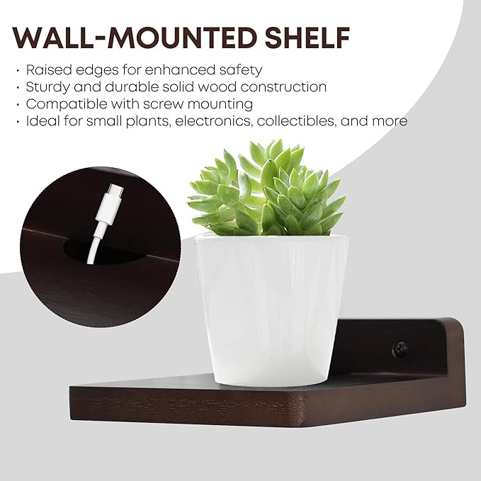 Small Floating Shelf for Wall,5 Inch Wooden Wall Shelf Set of 6,Mini Speaker, Baby Monitor,Cameras，Figurines Display Stand, for Bedroom, Gaming Room, Living Room, Bathroom, Office(Walnut)