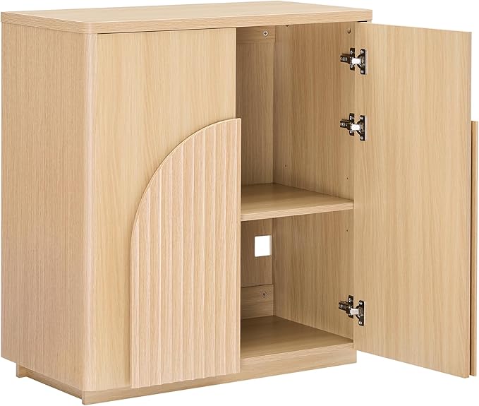CHITA Sideboard Buffet Cabinet with Storage, Small Storage Cabinet with Doors and Shelves for Living Room Accent, Bar, Kitchen, Set of 2, Oak