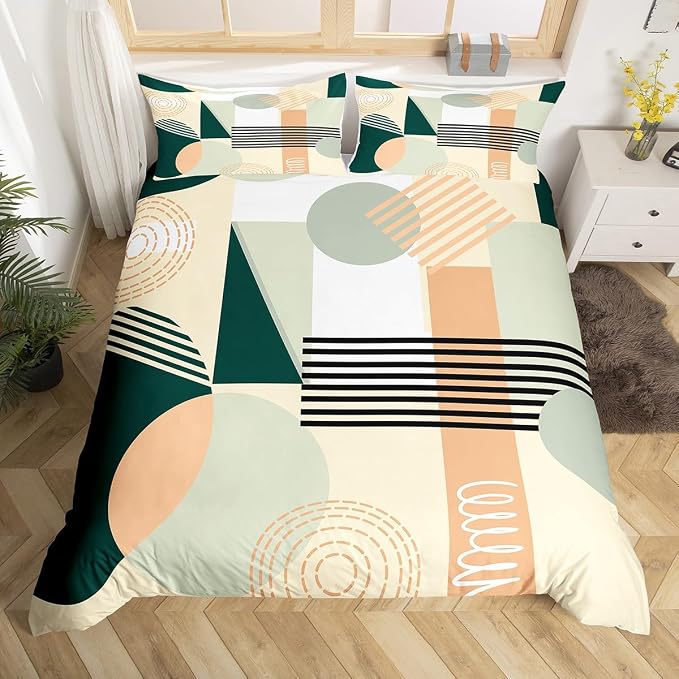 Erosebridal Green Abstract Twin Comforter Cover for Kids Teens Girls | Colorful Geometric Duvet Cover Minimalist Circle Modern Bed Set Boho Contemporary Aesthetic Bedding Set