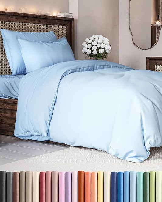 Duvet Cover Twin/Twin XL Size - Extra Soft Twin/Twin XL Size Duvet Cover - Breathable, Easy Care and Fade Free with Zipper Closures & Ties - 68" x 90" Inches - (Sky Blue) Comforter Not Included