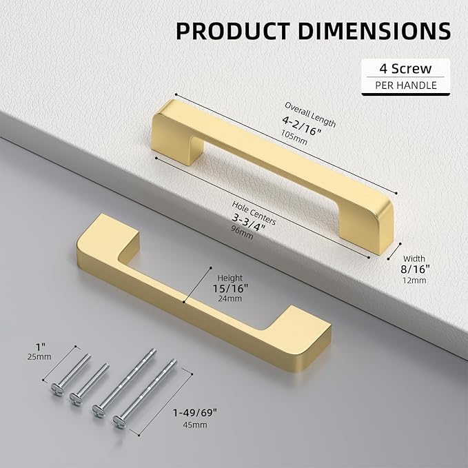 30 Pack 3-3/4 Inch Brushed Gold Cabinet Pulls Solid Zinc Alloy Gold Cabinet Handles - Brushed Brass Dresser Drawer Pulls for Kitchen Cabinet Hardware Zinc Alloy Handles