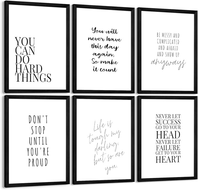 Office Inspirational Wall Art Decor Motivational Quotes Canvas Wall Art Positive Classroom Posters Pictures Office Inspirational Work Artwork for Women Home Bedroom 8x10 Inch Wood Framed Set of 6