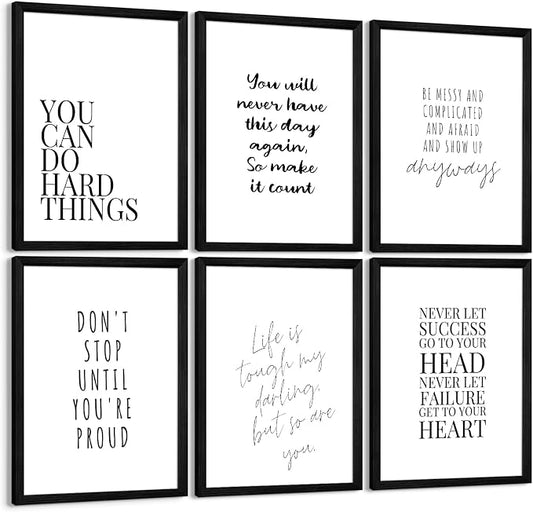 Office Inspirational Wall Art Decor Motivational Quotes Canvas Wall Art Positive Classroom Posters Pictures Office Inspirational Work Artwork for Women Home Bedroom 8x10 Inch Wood Framed Set of 6