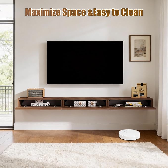 Floating Solid Wood Console Table, 71'' Wall Mounted Narrow Entryway Table with Storage Shelf, Modern Couch Shelves Small Entry Way Tables for Entryway, Front Hall, Hallway (Walnut, 70.86IN)